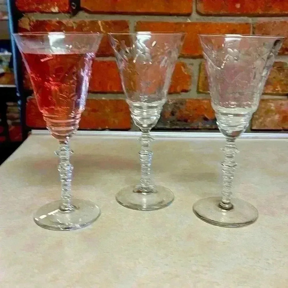 3 Libbey Rock Sharpe Pattern "Marshfield" Water/Wine Crystal Vintage..USA - Picture 1 of 9